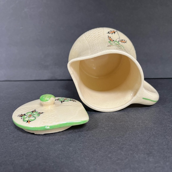 VTG Japan Tea Set Teapot Sugar Bowl Cream Pitcher Yellow Cottage Green Floral - Picture 13 of 15